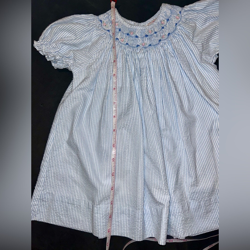 Petit Ami Blue and White Striped, Hand-knotted Baby Dress - Picture 9 of 9